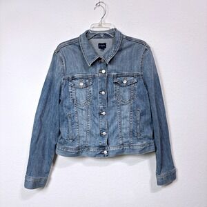 J.Crew Factory Classic Trucker Copper Buttons Jean Jacket Preppy Blue Women L